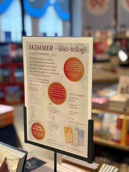 Plakater fra Swanriver Forlag på Norli i Svolvær