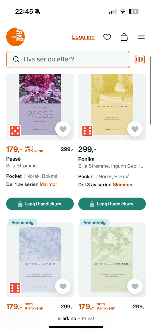 4 av mine totalt 4 bøker i ARK og Norli's nettbutikker