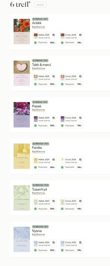 Alle 6 bøker: 2 dikttrilogier registrert i bokbasen.no